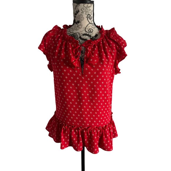 MISA Red Ruffle Trim Blouse Top Size Medium - Picture 1 of 5